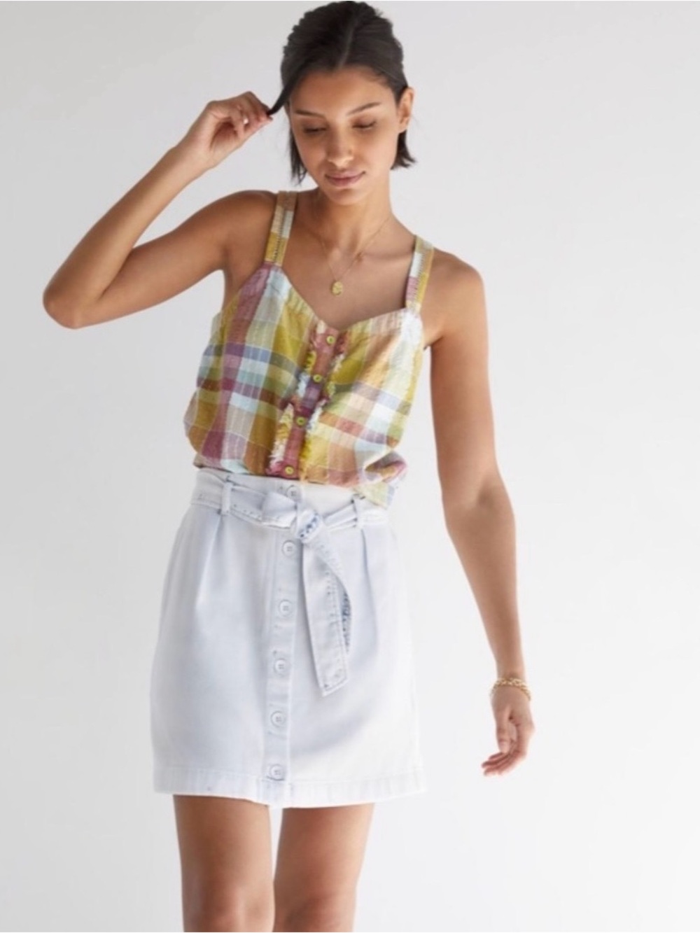Cloth & Stone ~ Light Denim, Short Skirt, Button Front ~ Acid Wash ~ Tie Waist